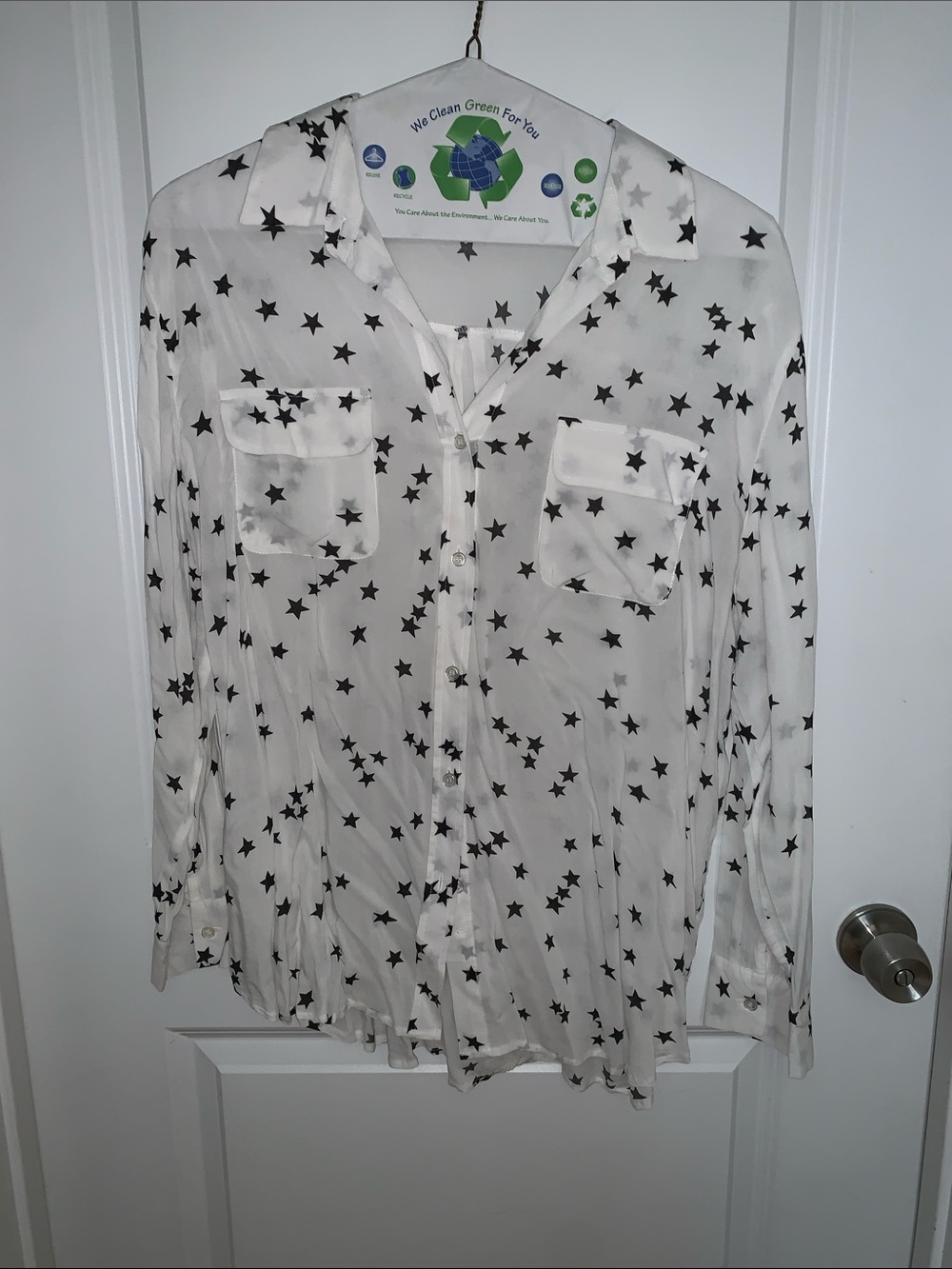 grand & greene Sheer White Button-Down Shirt with Black Star Print
